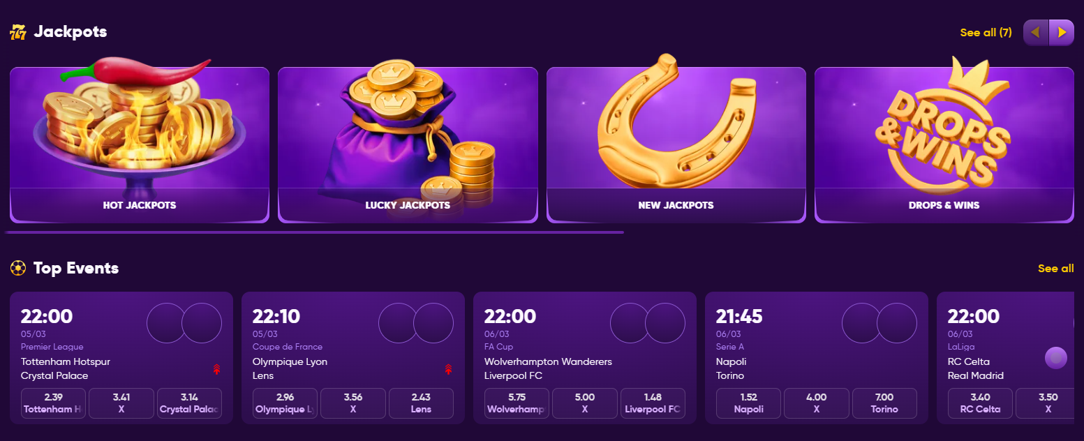 Kingmaker Jackpot-Slots und Spielkategorien